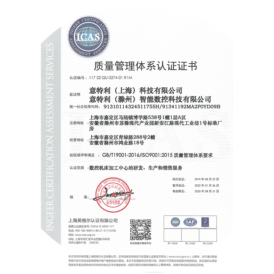 ISO quality management system certification